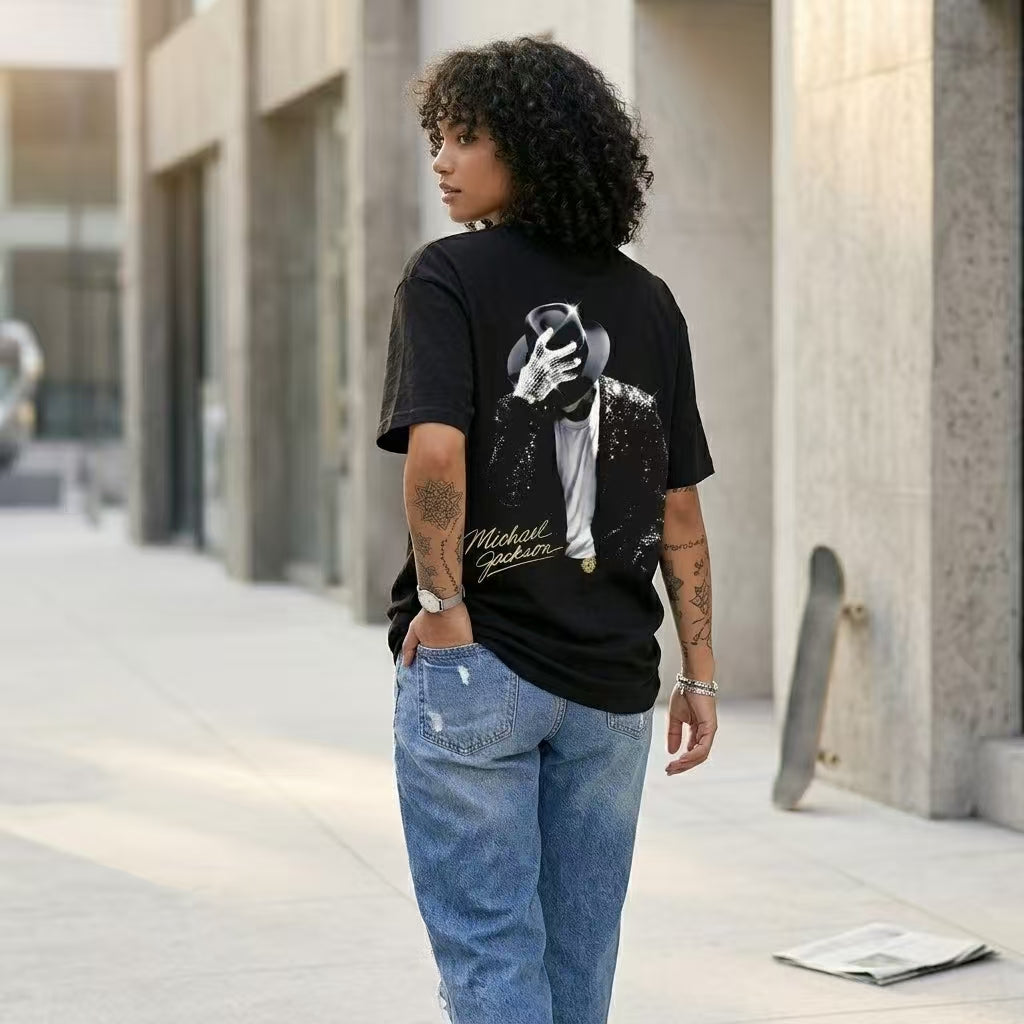 Oversized Black Michael Jackson T-Shirt – Portrait & Gold Signature