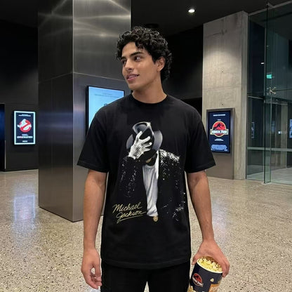 Oversized Black Michael Jackson T-Shirt – Portrait & Gold Signature
