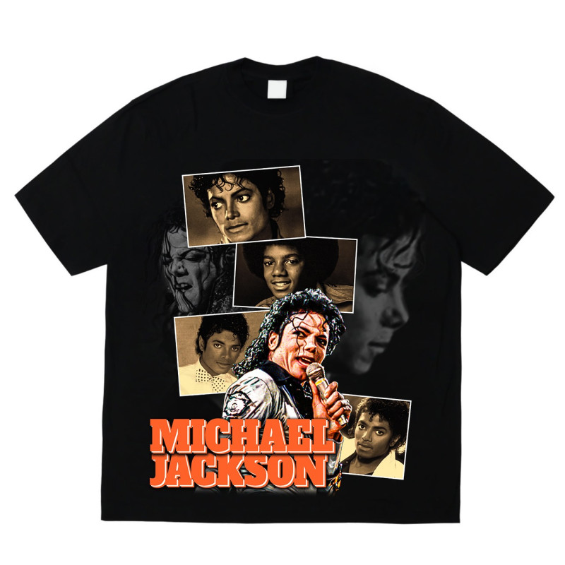 Oversized Black Michael Jackson T-Shirt – Portrait & Gold Signature