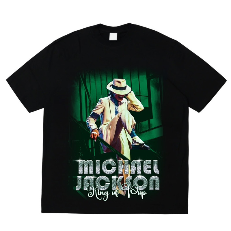 Oversized Black Michael Jackson T-Shirt – Portrait & Gold Signature