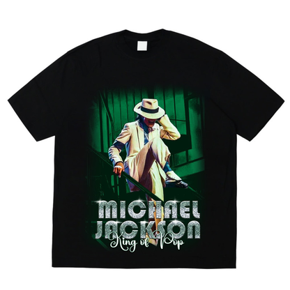 Oversized Black Michael Jackson T-Shirt – Portrait & Gold Signature