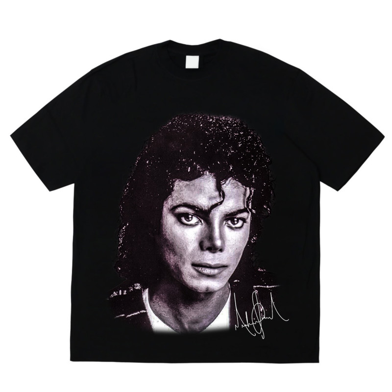 Oversized Black Michael Jackson T-Shirt – Portrait & Gold Signature