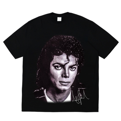 Oversized Black Michael Jackson T-Shirt – Portrait & Gold Signature