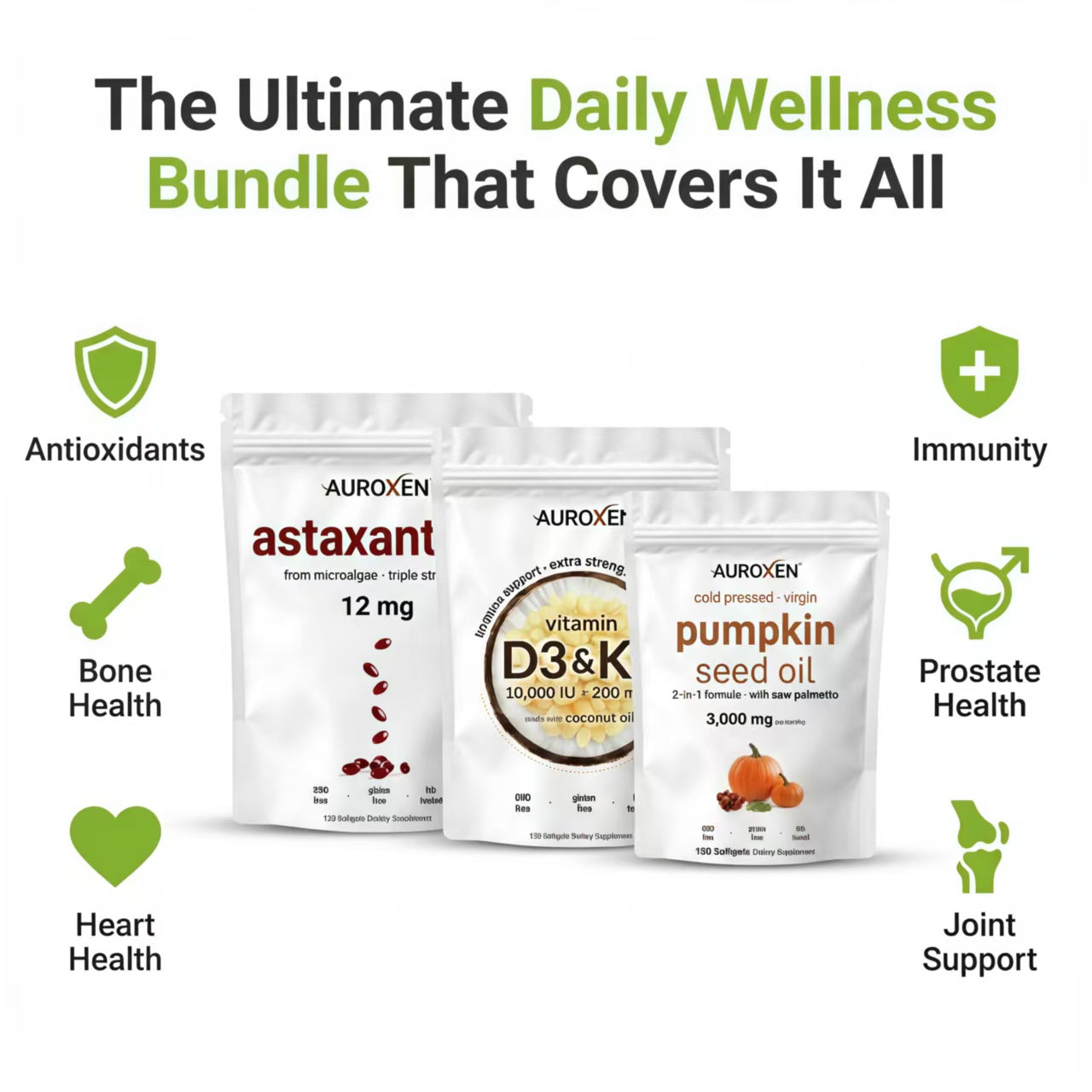 Vitamin D3 & K2 + Astaxanthin + Pumpkin Seed Oil Bundle