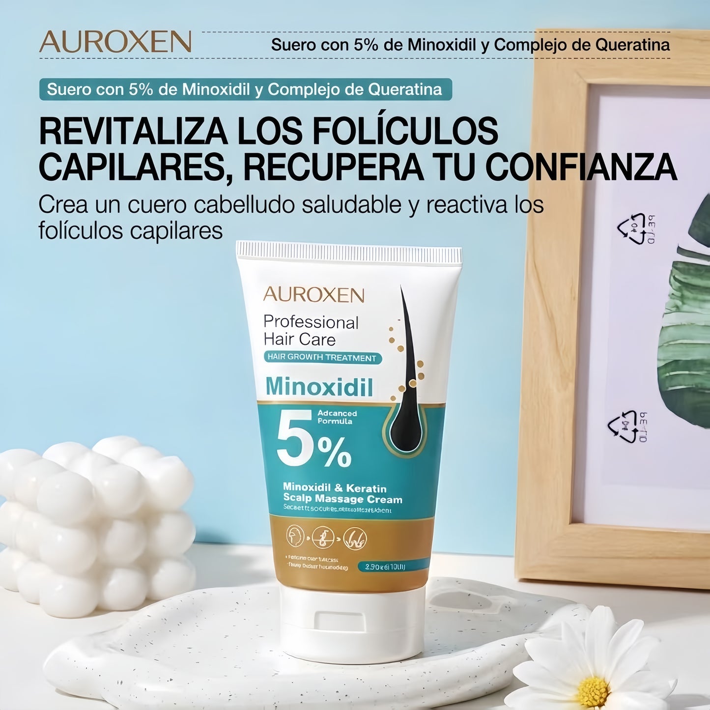 Crema para el crecimiento del cabello AUROXEN con 5% de minoxidil